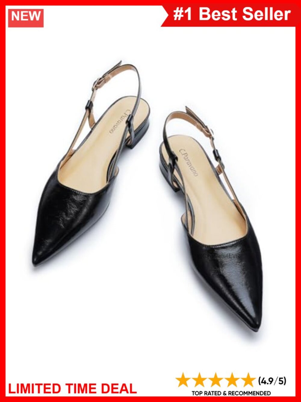 C.Paravano Women's Pointed Toe Slingback Flats Dressy Closed Sandal